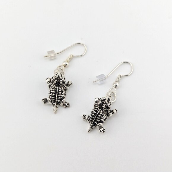 Navajo Jewelry Horned Toad Dangle Earrings Sterling Silver Handmade *** - Picture 3 of 10